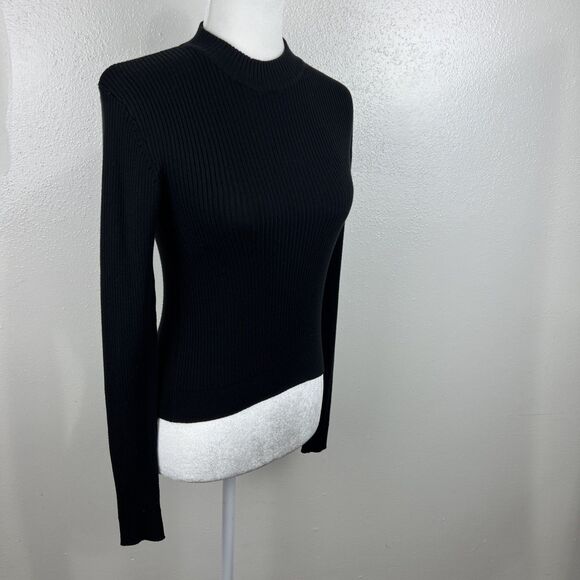 Divided Sweater Women Small Black Ribbed Knit Pullover Mock Neck Long Sleeve - Picture 3 of 14